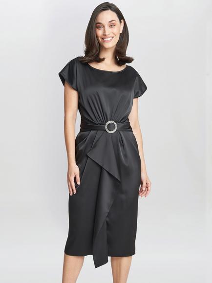 Gina Bacconi Pelia Satin Sheath Dress, Black, Black