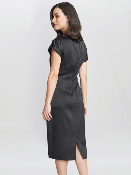 Gina Bacconi Pelia Satin Sheath Dress, Black - view 2, Black