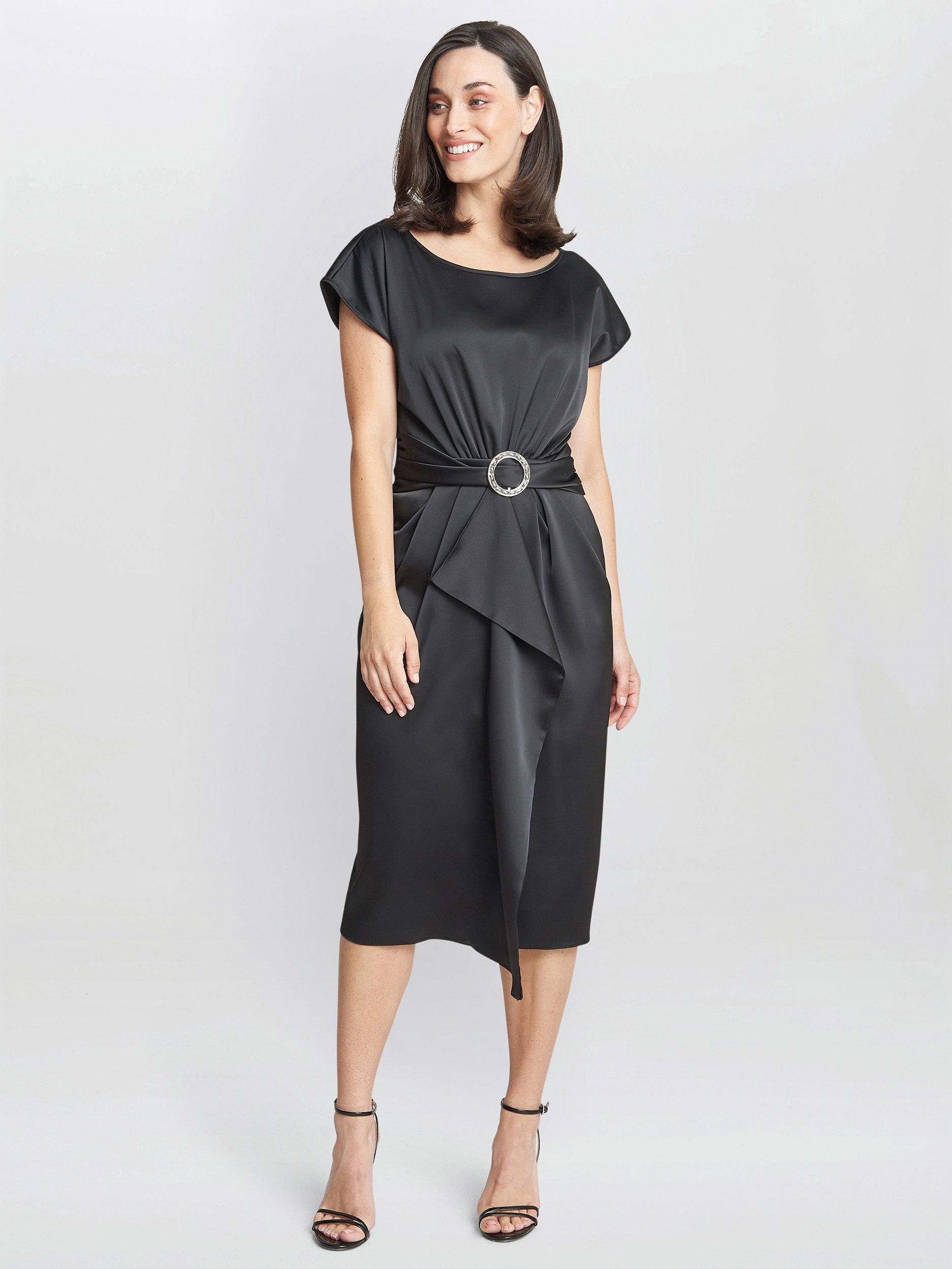Product image 3 of 5, which shows Gina Bacconi Pelia Satin Sheath Dress, Black, 8