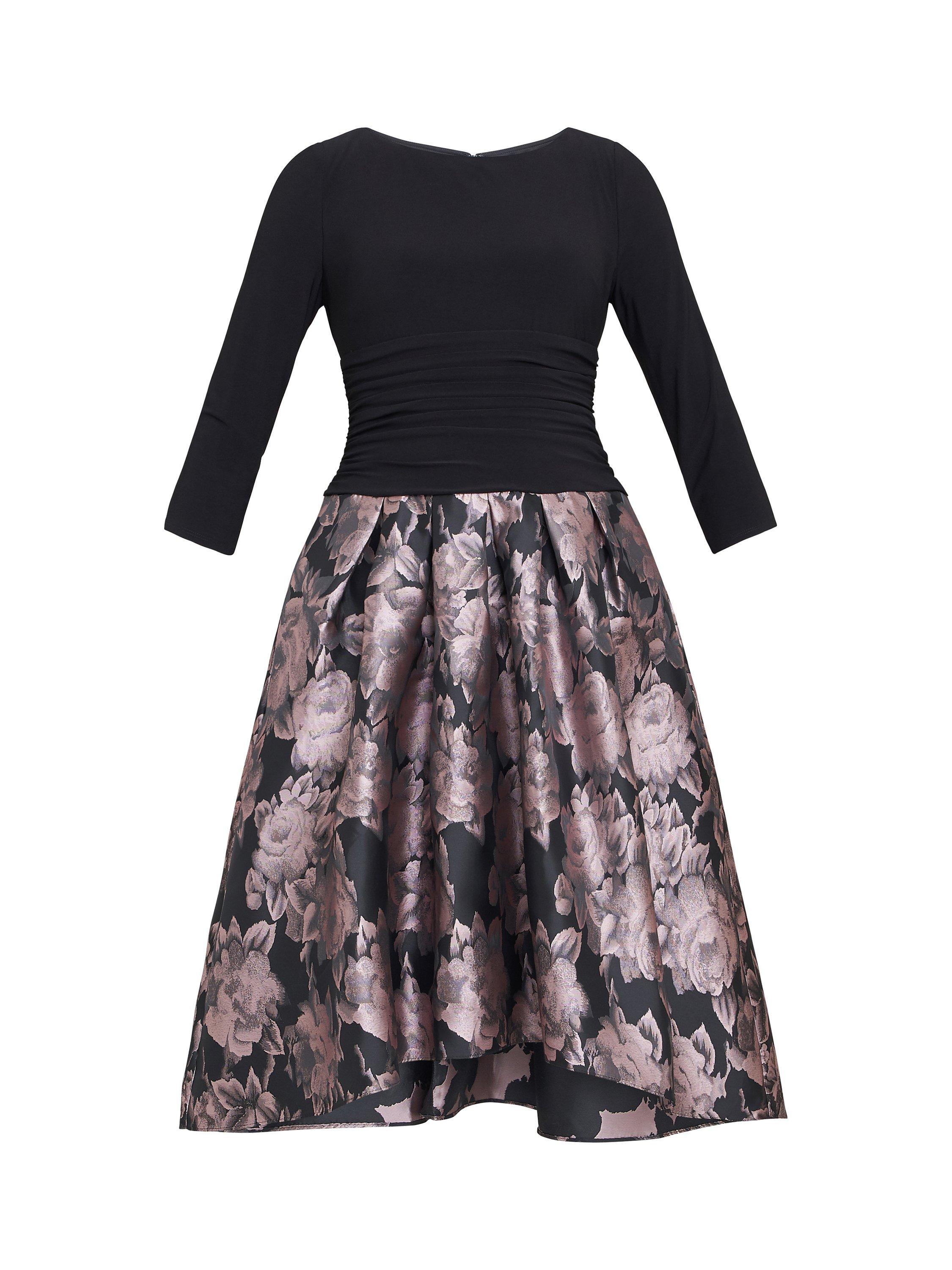 Product image 4 of 6, which shows Gina Bacconi Hannah Floral Jacquard Midi Dress, Black/Pink, 12