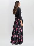 Gina Bacconi Athena Floral Satin Skirt Maxi Dress, Black/Pink