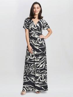 Gina Bacconi Geraldine Abstract Print Maxi Jersey Dress, Black/Cream, Black/Cream