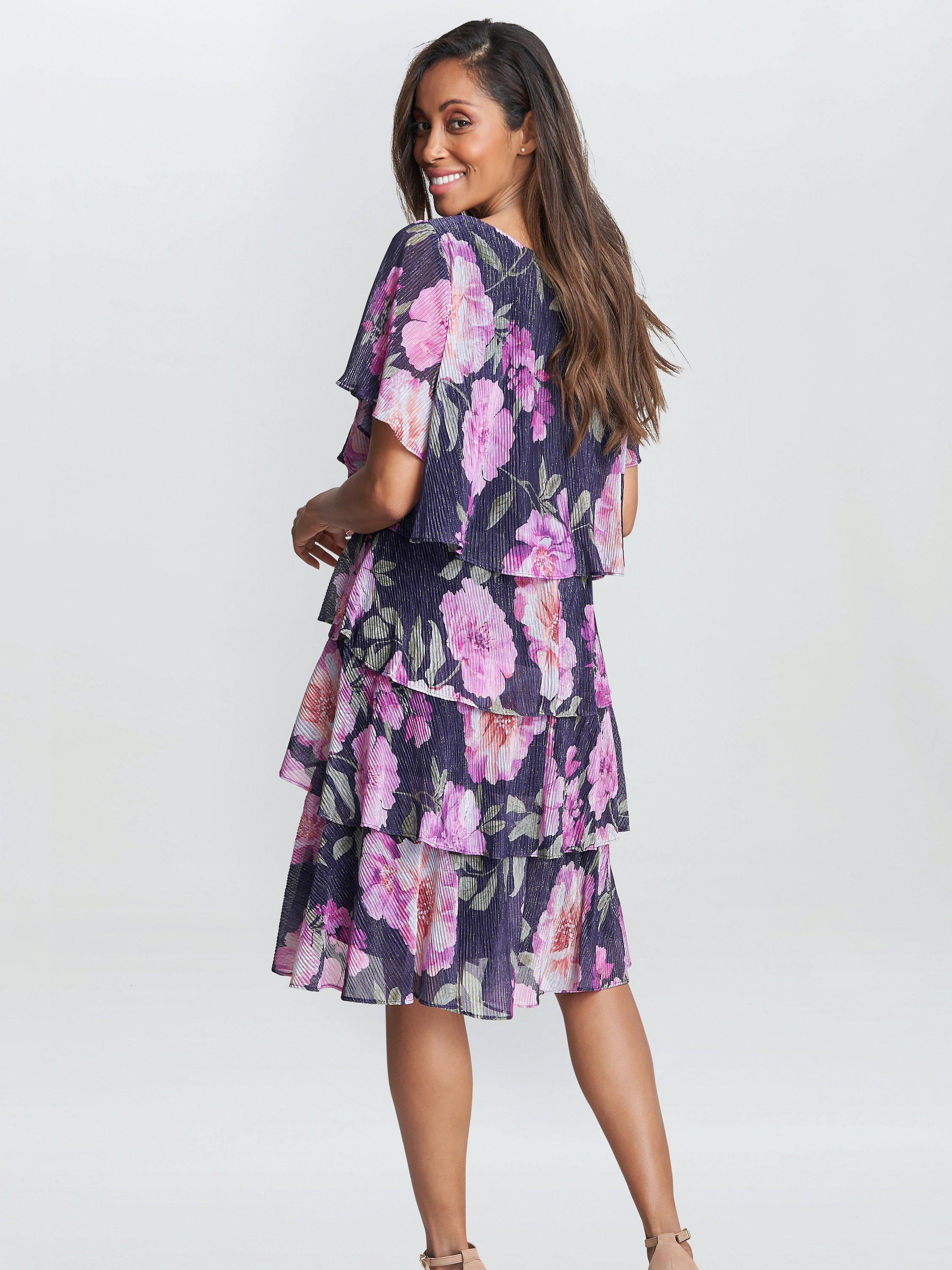 Product image 2 of 5, which shows Gina Bacconi Bridget Printed Tiered Dress, Multi, 26