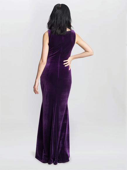 Gina Bacconi Selena Velvet Maxi Dress, Aubergine - view 2, Aubergine