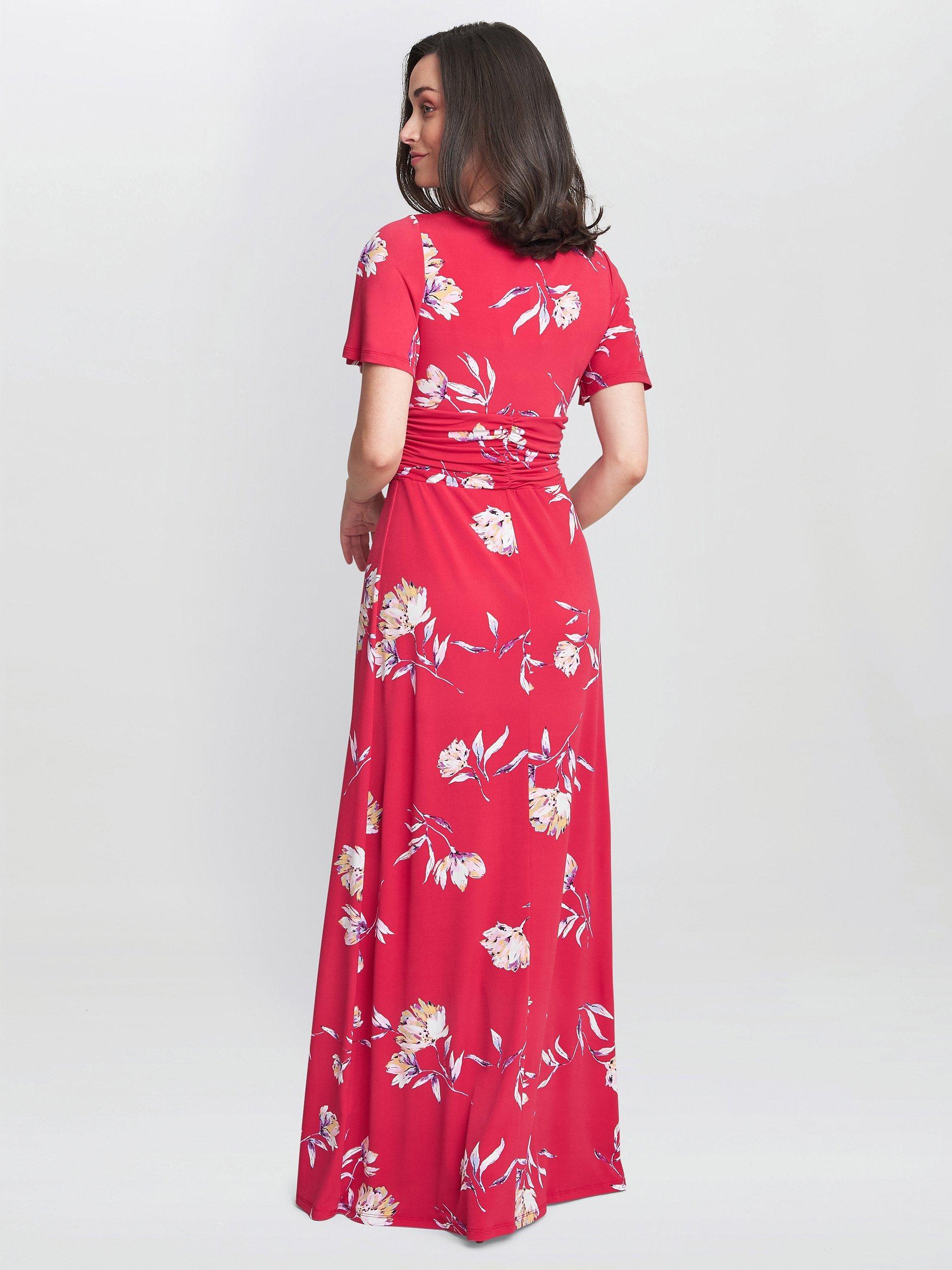 Product image 2 of 5, which shows Gina Bacconi Fabiana Floral Jersey Maxi Dress, Dark Red, 10