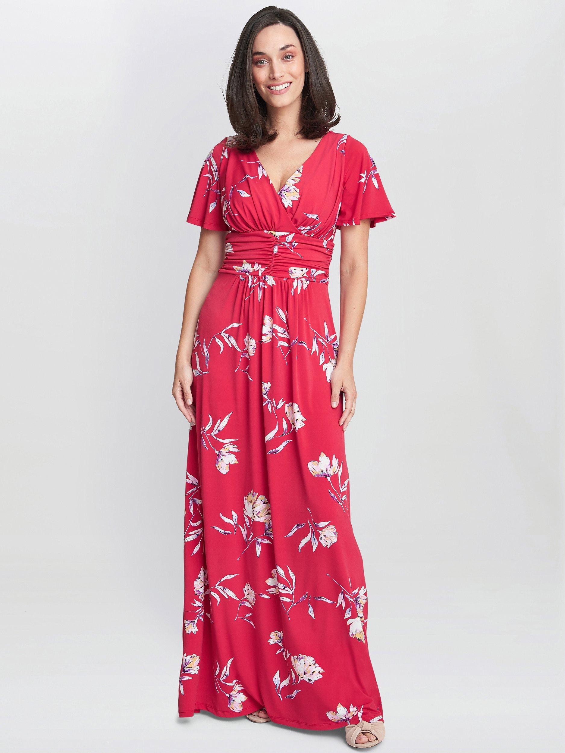 Product image 3 of 5, which shows Gina Bacconi Fabiana Floral Jersey Maxi Dress, Dark Red, 10