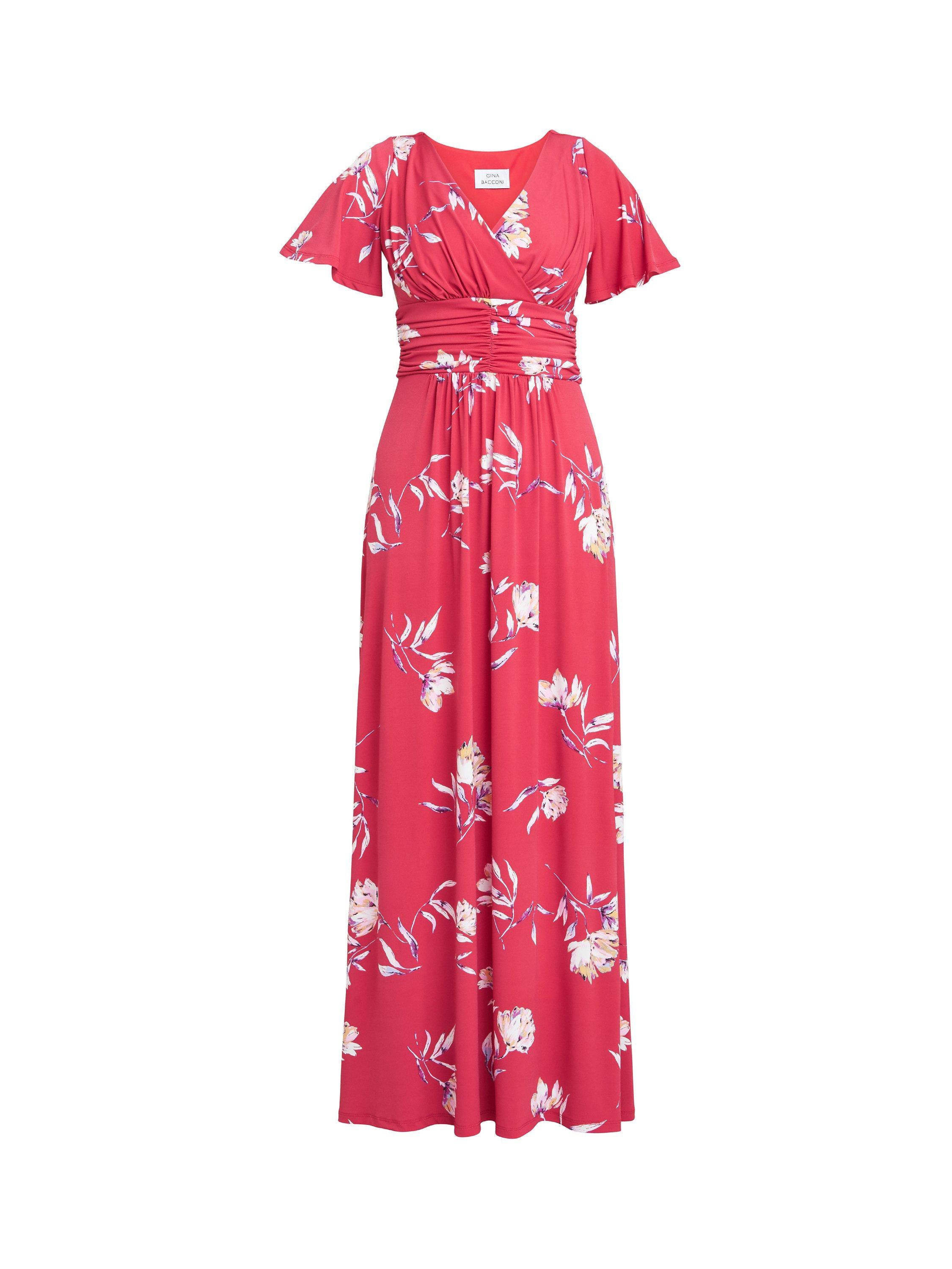 Product image 4 of 5, which shows Gina Bacconi Fabiana Floral Jersey Maxi Dress, Dark Red, 10