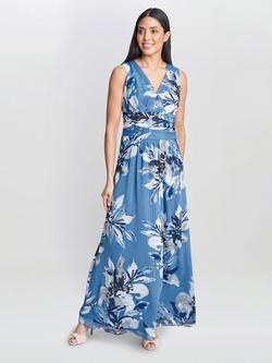 Gina Bacconi Gayle Floral Maxi Dress, Cobalt/Multi, Cobalt/Multi