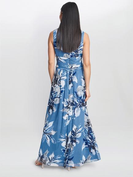 Gina Bacconi Gayle Floral Maxi Dress, Cobalt/Multi - view 2, Cobalt/Multi