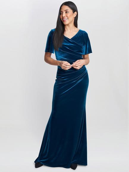 Gina Bacconi Minka Velvet Maxi Dress, Teal, Teal