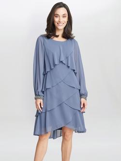 Gina Bacconi Sakura Tiered Rhinestone Cuff Dress, Iris, Wedgewood
