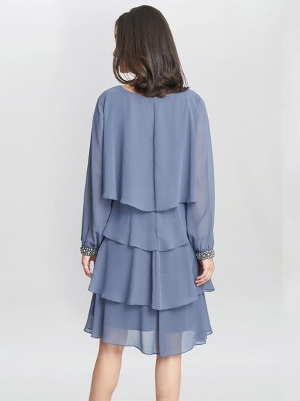 Gina Bacconi Sakura Tiered Rhinestone Cuff Dress, Iris - view 2, Wedgewood