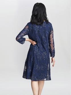 Gina Bacconi Yasmina Mock Jacket Embroidered Dress, Spring Navy - view 2, Spring Navy
