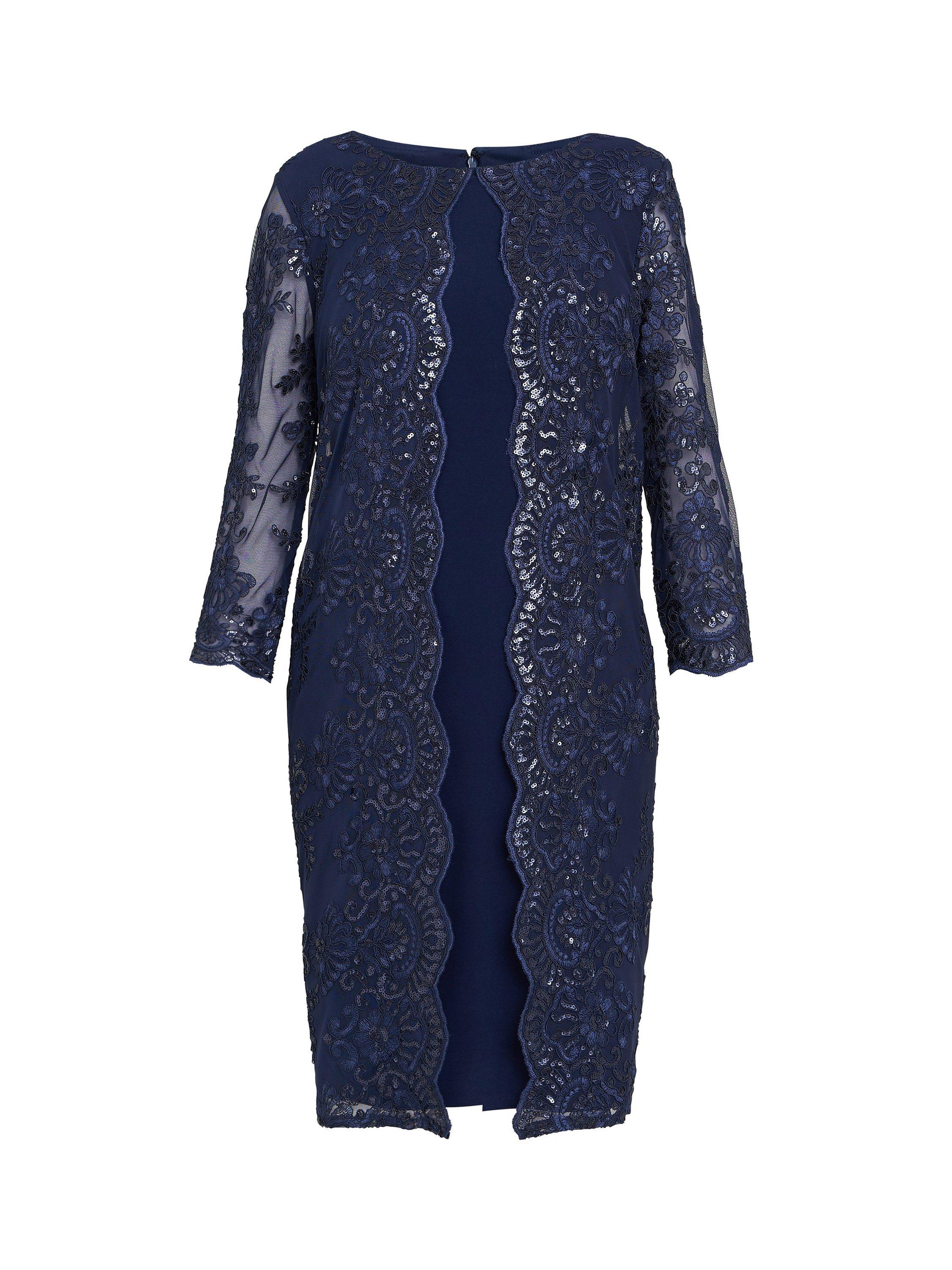 Product image 4 of 5, which shows Gina Bacconi Yasmina Mock Jacket Embroidered Dress, Spring Navy, 10
