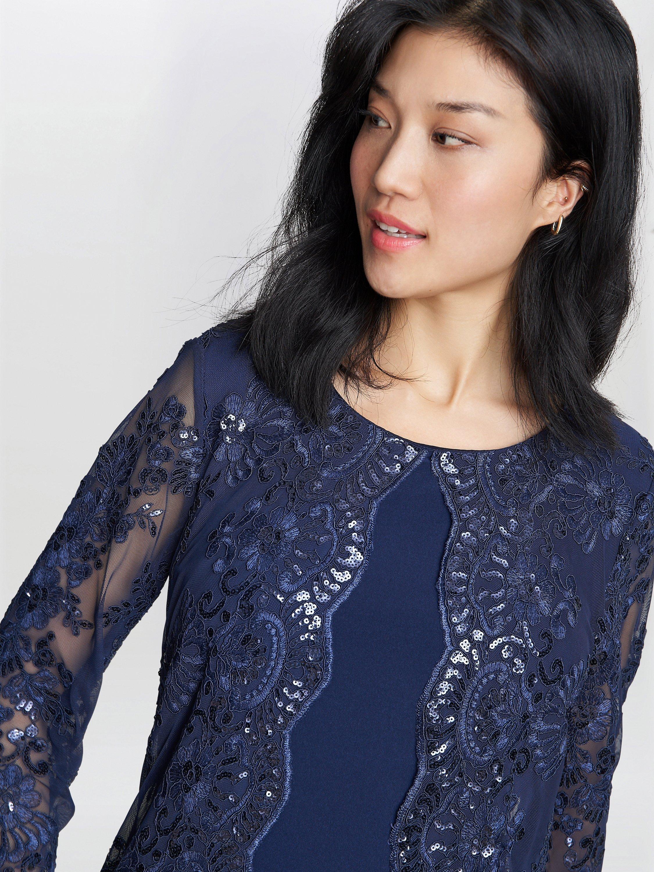 Product image 5 of 5, which shows Gina Bacconi Yasmina Mock Jacket Embroidered Dress, Spring Navy, 10