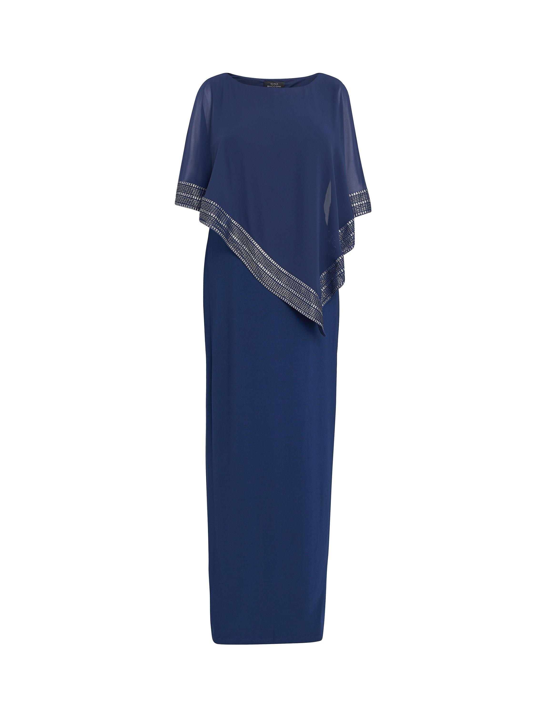 Product image 4 of 5, which shows Gina Bacconi Amber Asymmetrical Cape Maxi Dress, Dark Navy, 14