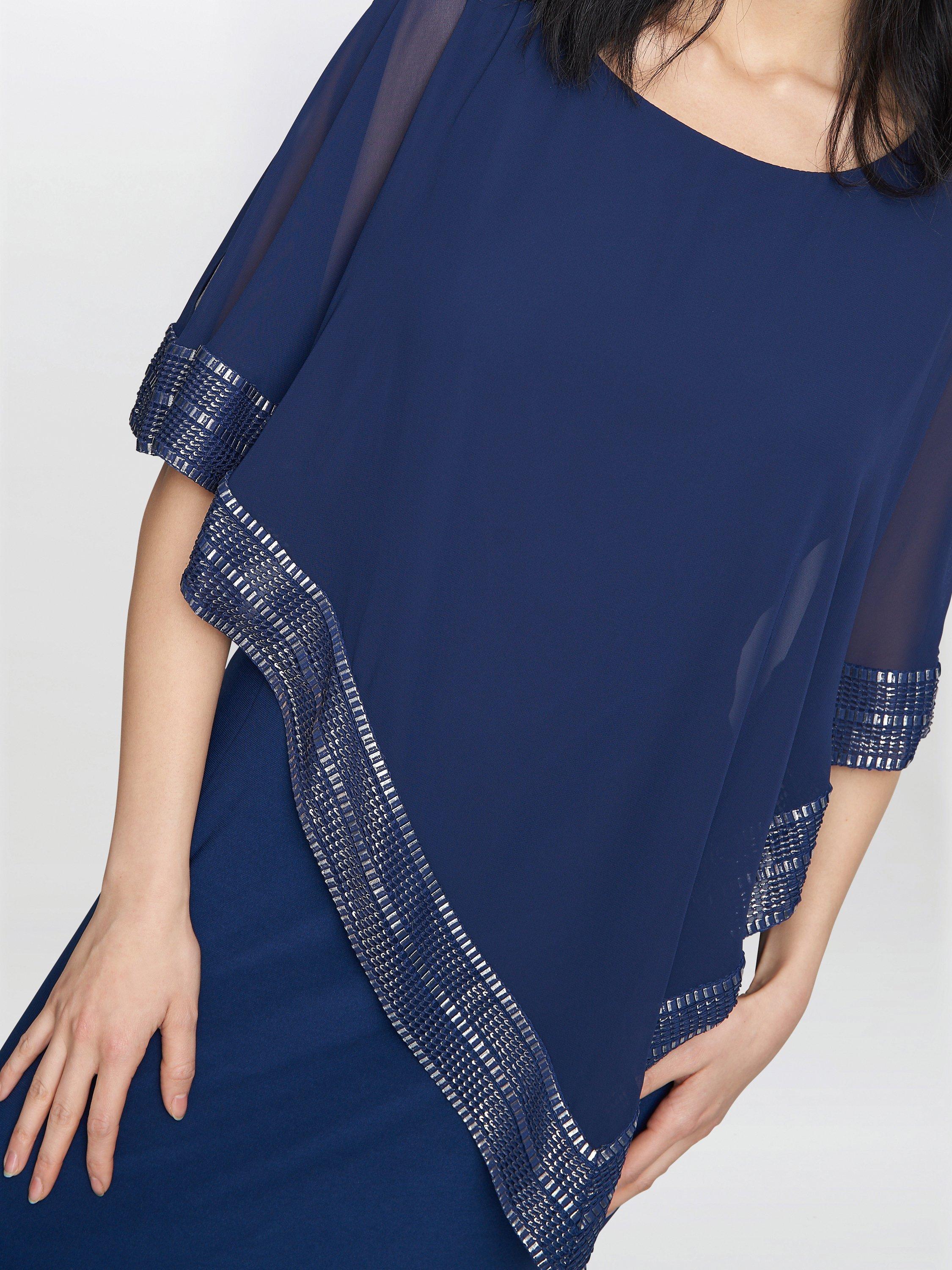 Product image 5 of 5, which shows Gina Bacconi Amber Asymmetrical Cape Maxi Dress, Dark Navy, 14