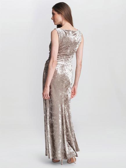 Gina Bacconi Talia Crushed Velvet Maxi Dress - view 2, Beige