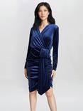 Gina Bacconi Tasha Bow Detail Velvet Dress, Navy