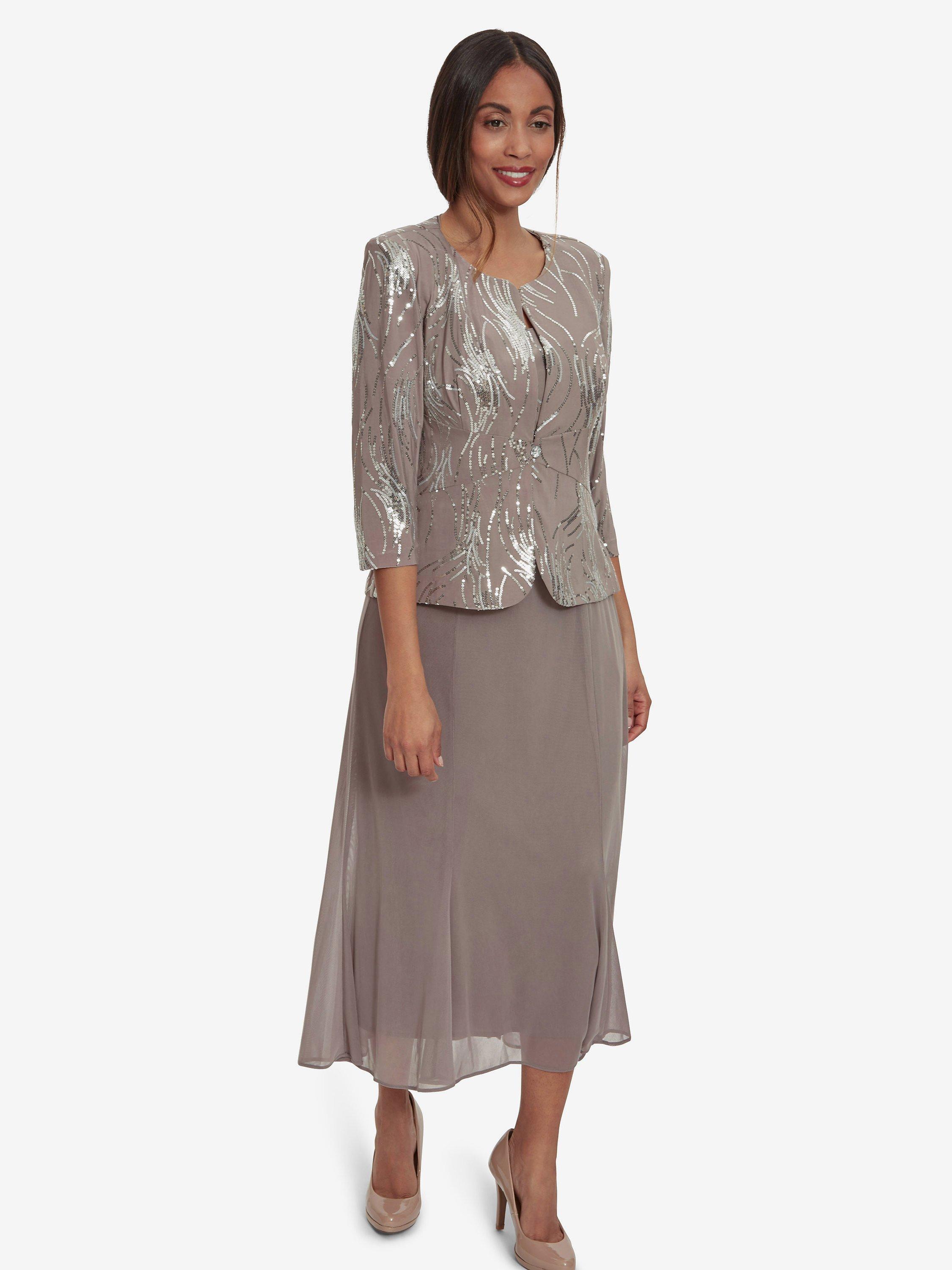Gina Bacconi Karyn Firework Sequin Jacket and Midi Dress Pewter 26