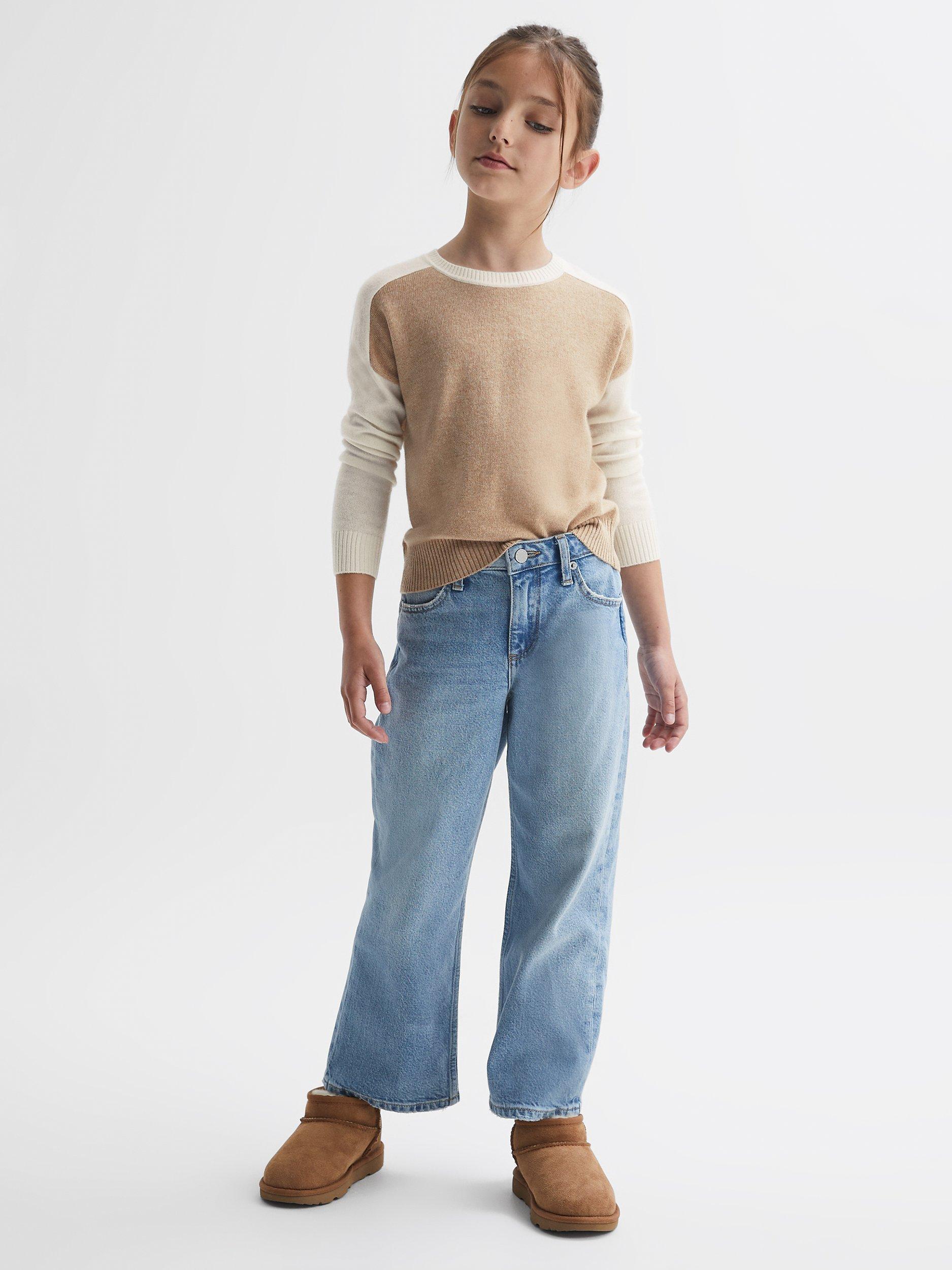 Reiss Kids' Audrey Colourblock Crew Neck Jumper, Camel