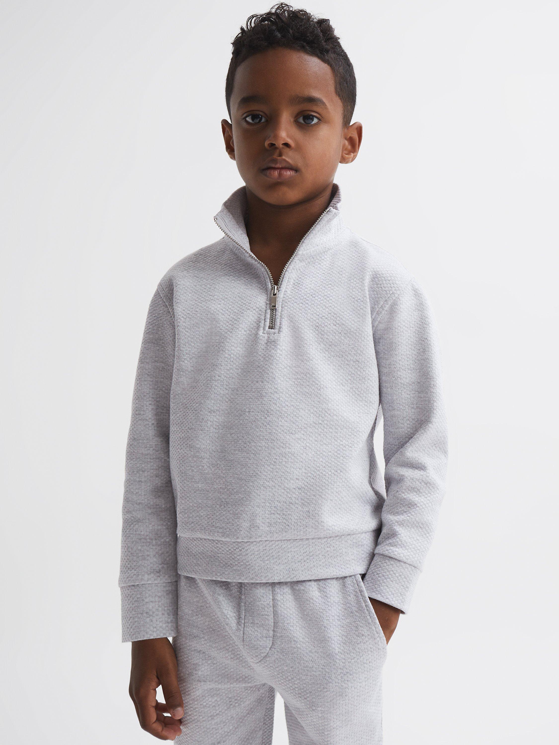 Reiss Kids' Bishop Zip-Neck Sweatshirt, Soft Grey