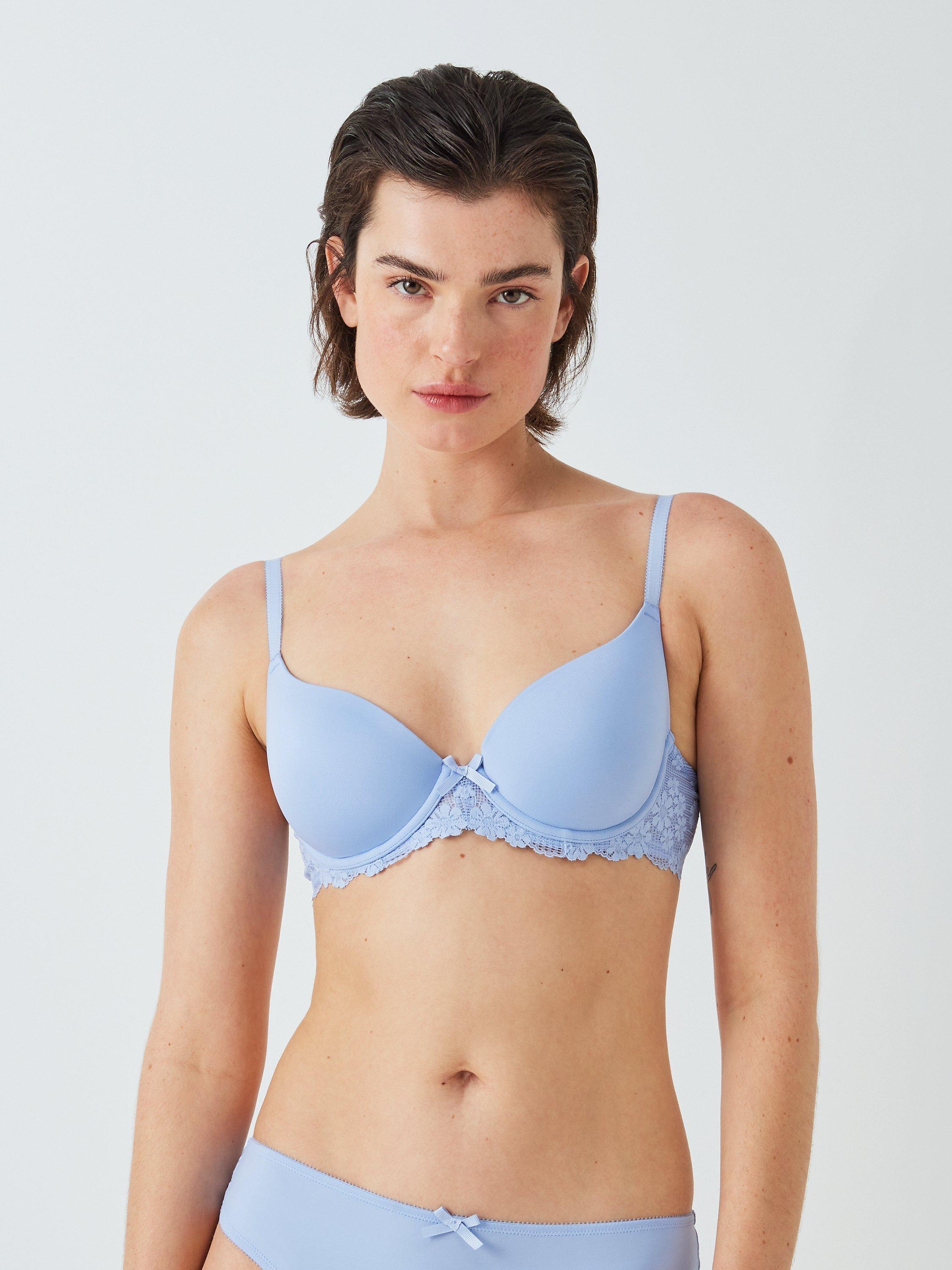 John Lewis Daisy Memory Foam Lace Balcony Bra, Soft Blue, 36E