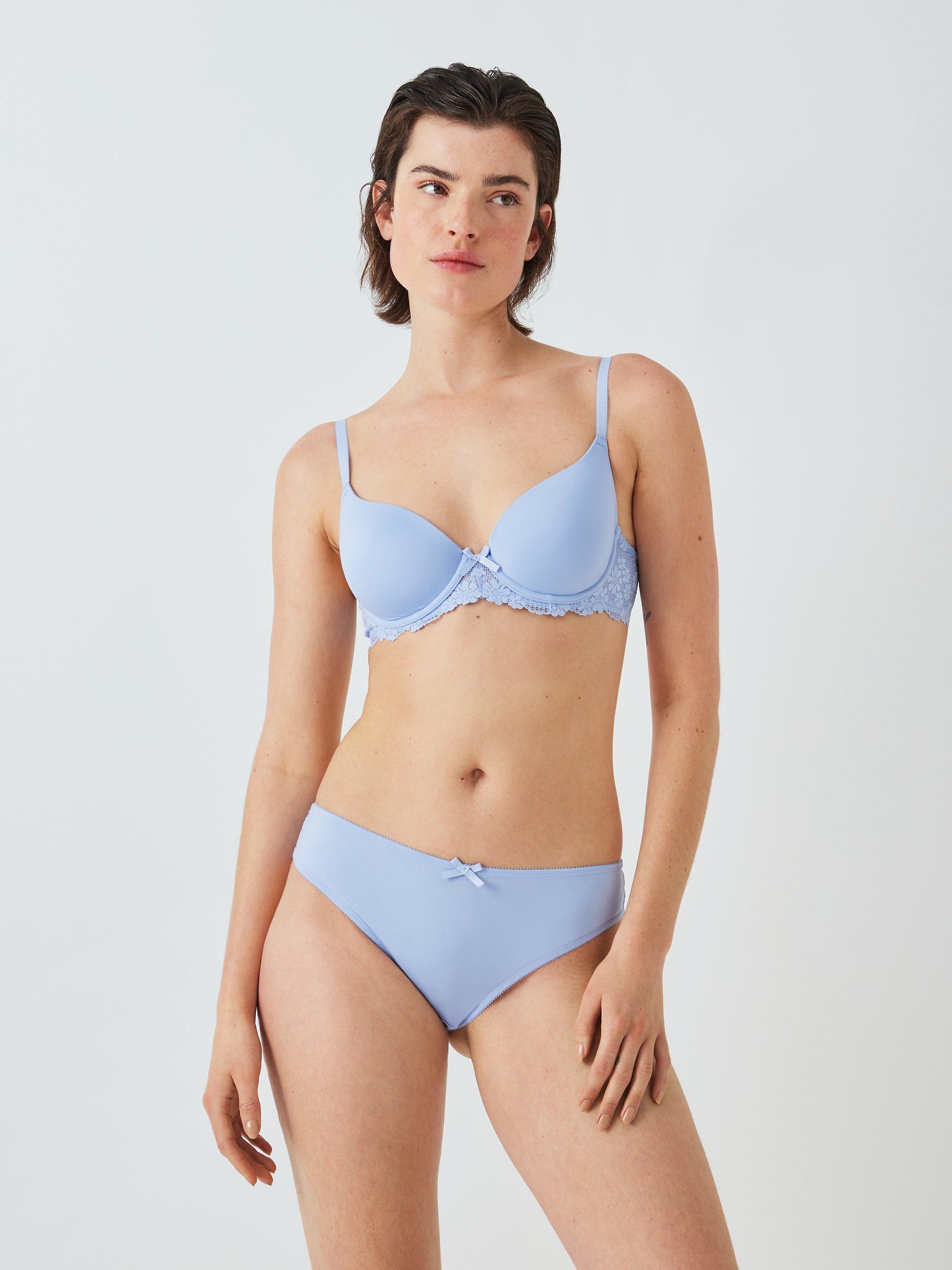 Product image 5 of 7, which shows John Lewis Daisy Memory Foam Lace Balcony Bra, Soft Blue, 34E
