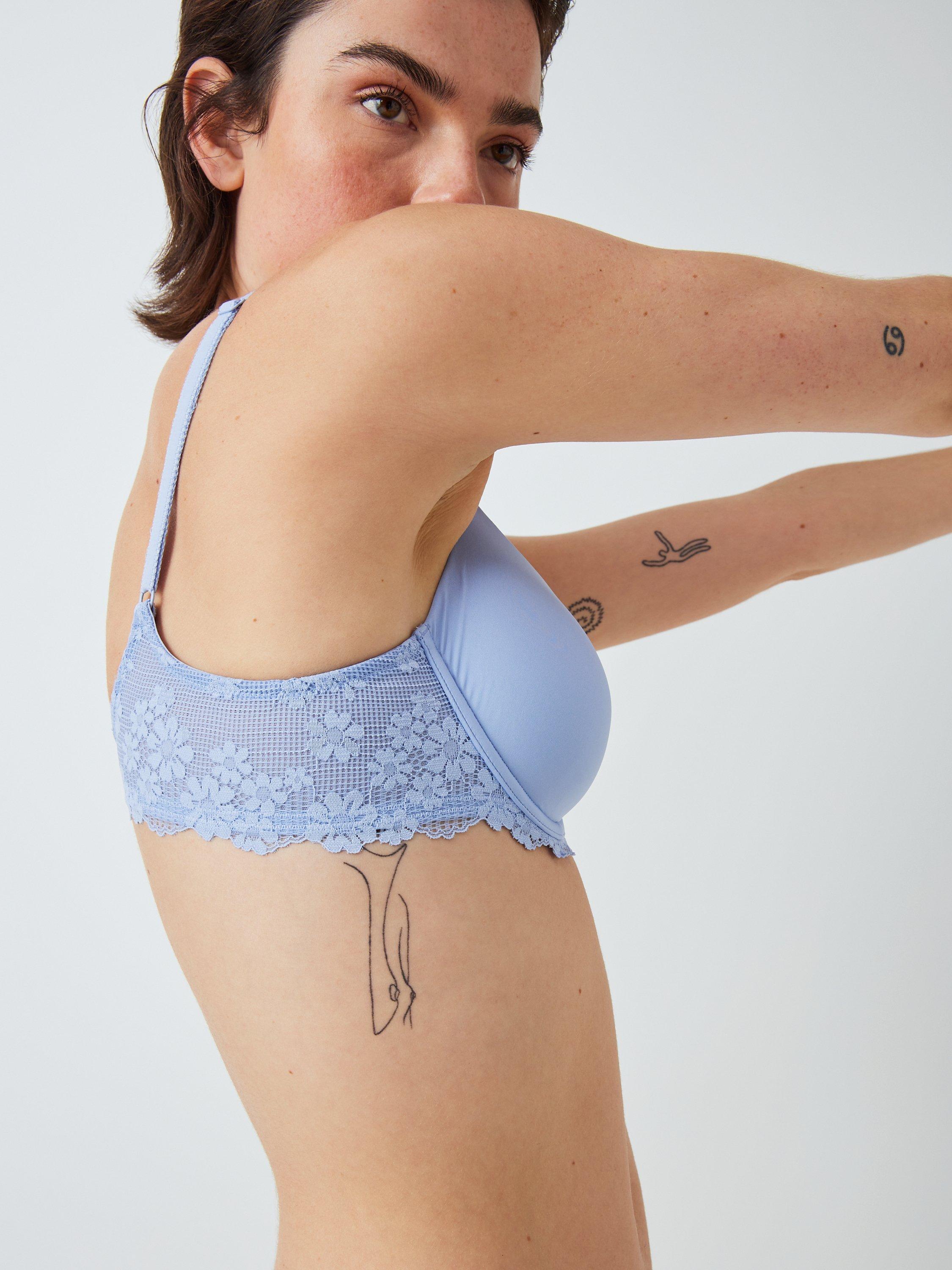 Product image 7 of 7, which shows John Lewis Daisy Memory Foam Lace Balcony Bra, Soft Blue, 34E