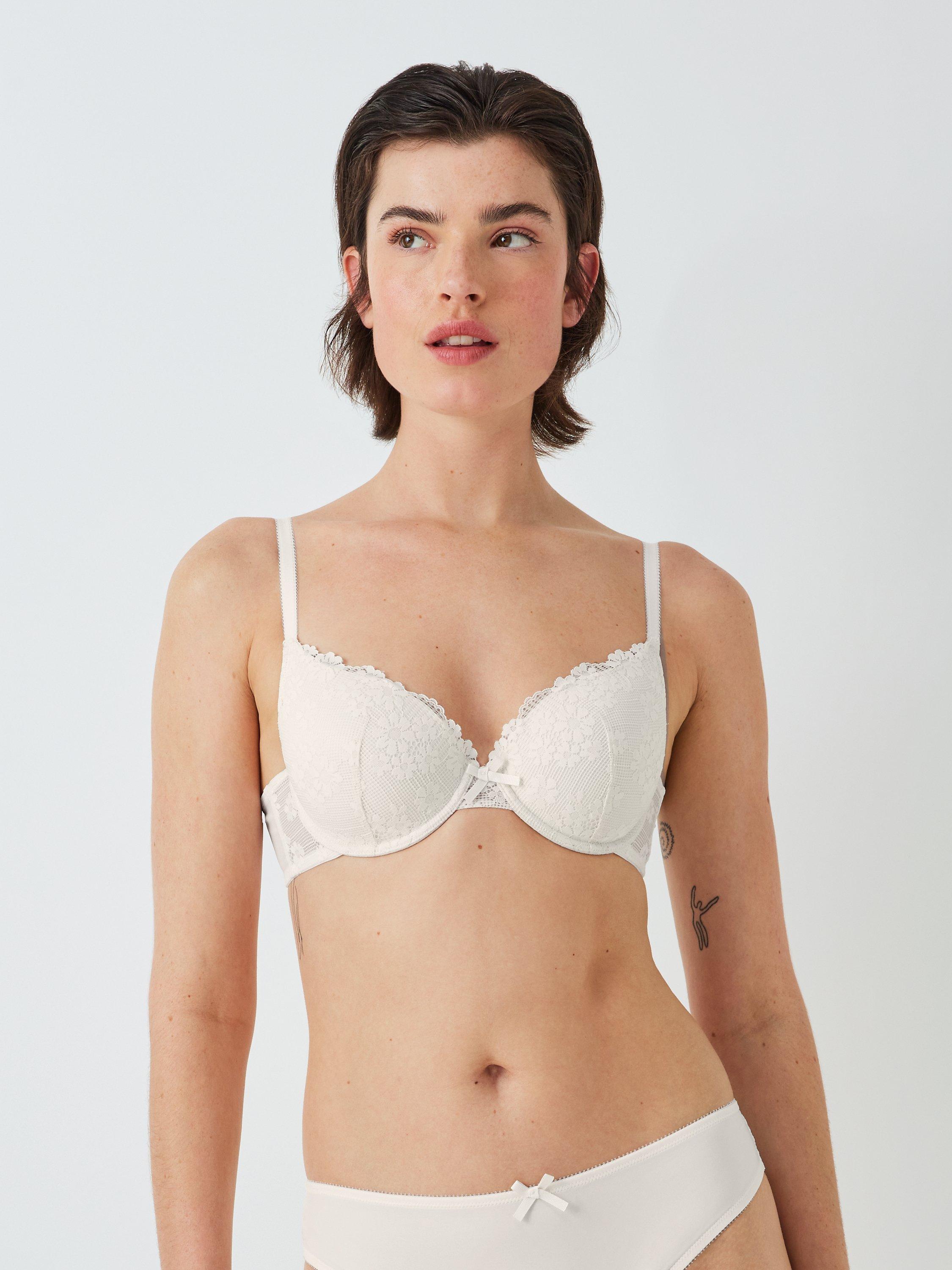 Product image 1 of 6, which shows John Lewis Daisy Lace Plunge Bra, White, 32B