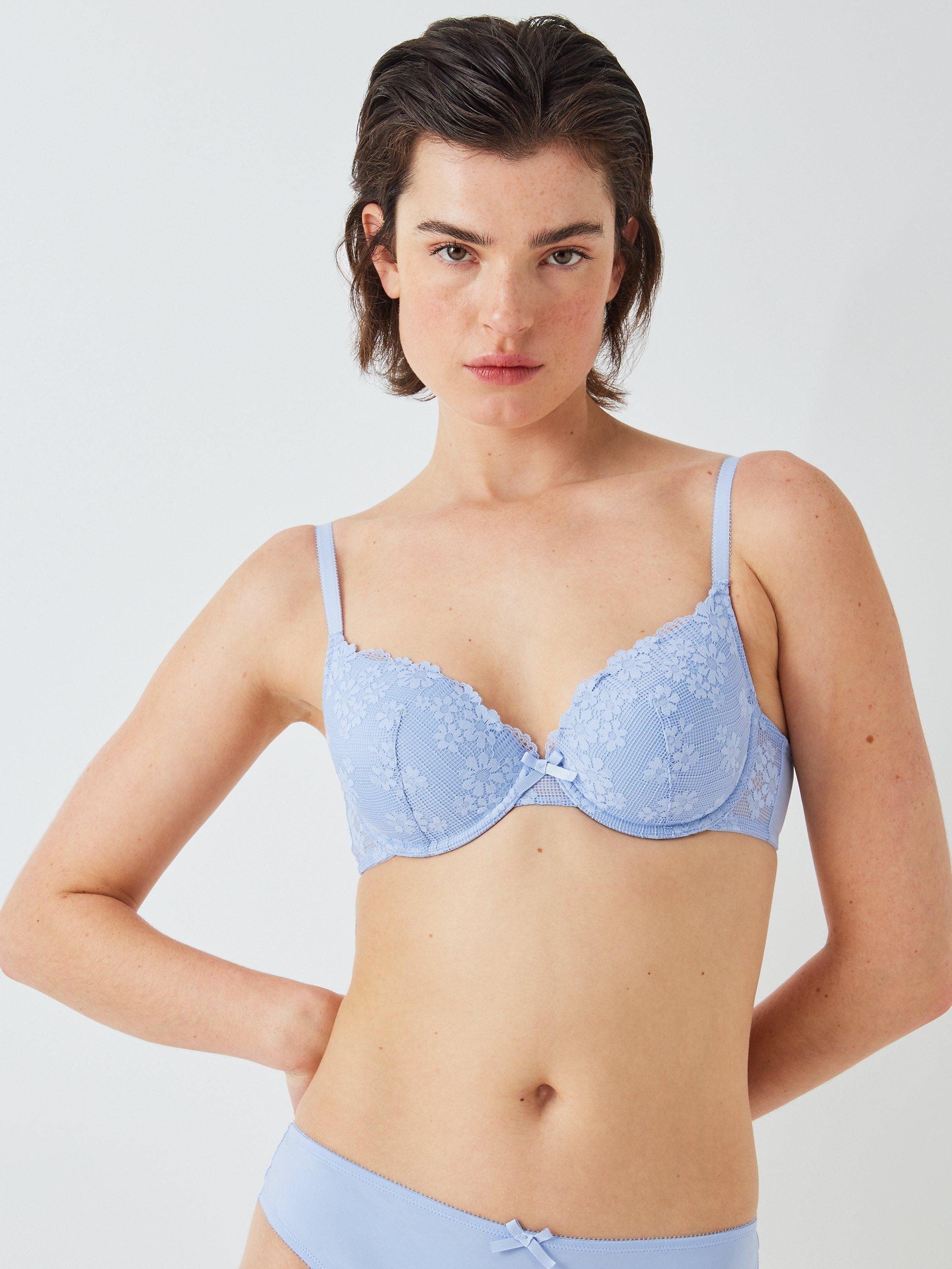Product image 1 of 6, which shows John Lewis Daisy Lace Plunge Bra, Soft Blue, 30F