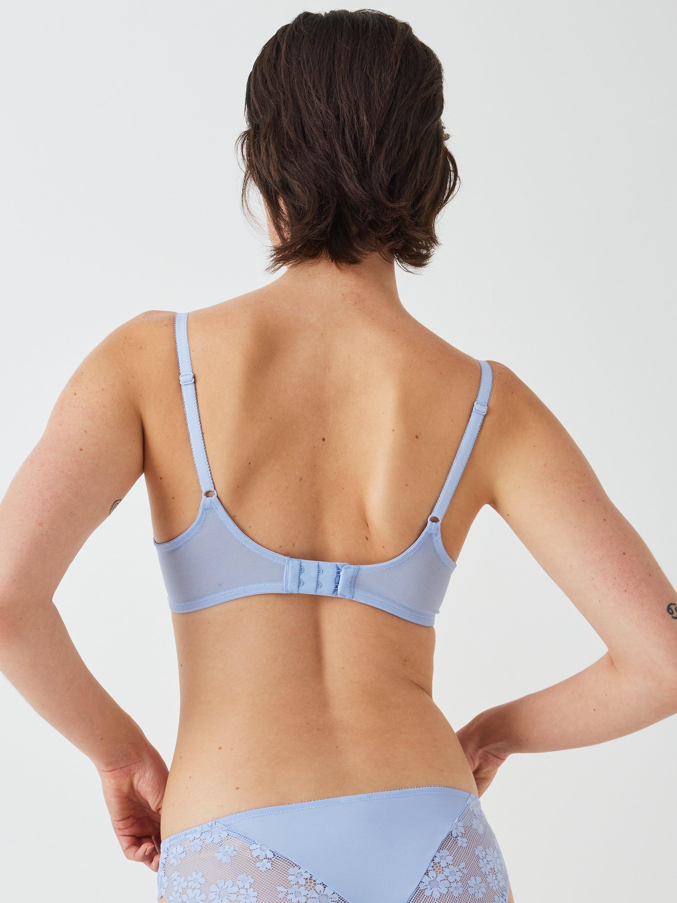Product image 2 of 6, which shows John Lewis Daisy Lace Plunge Bra, Soft Blue, 30F