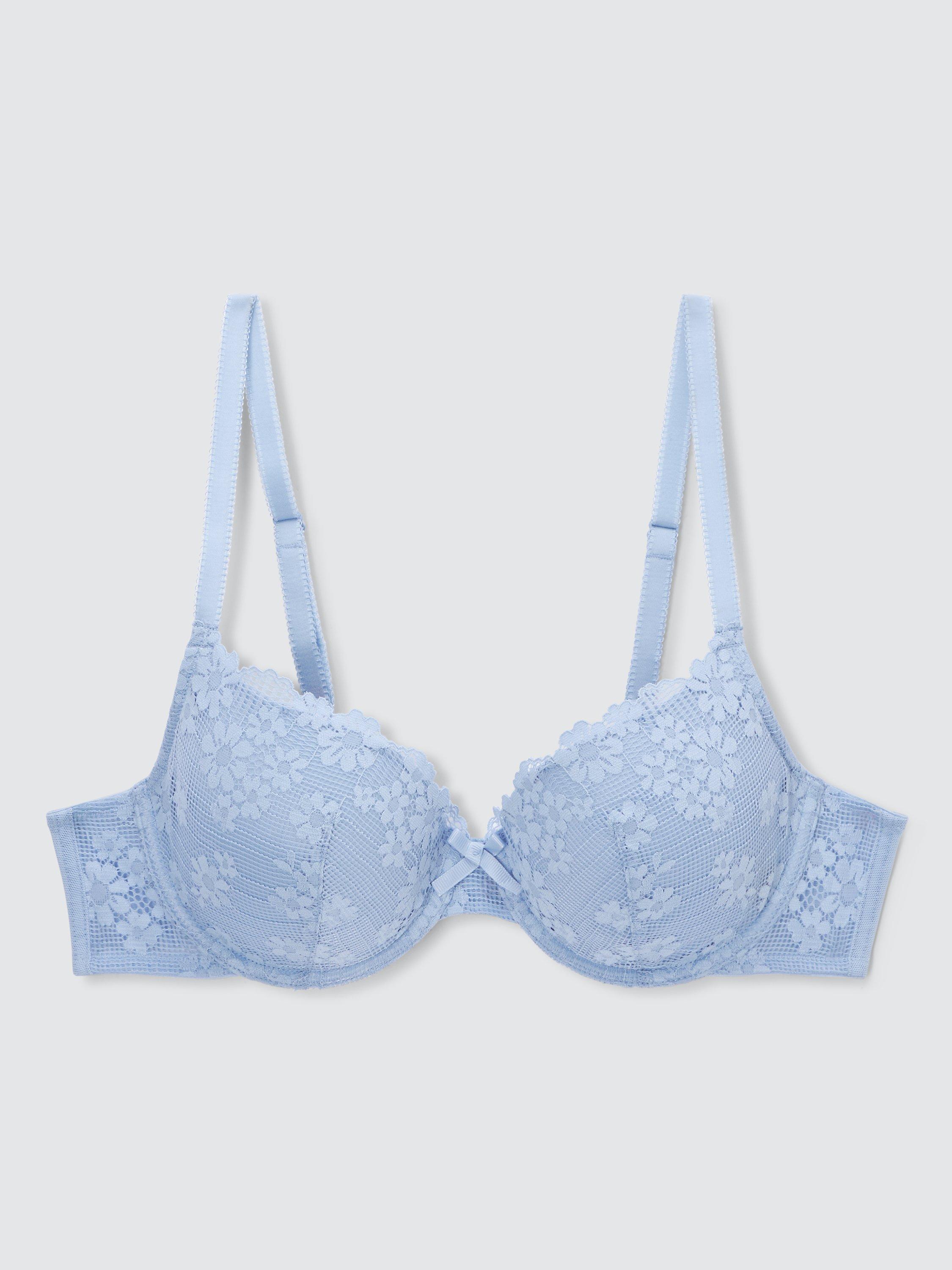 Product image 4 of 6, which shows John Lewis Daisy Lace Plunge Bra, Soft Blue, 30F