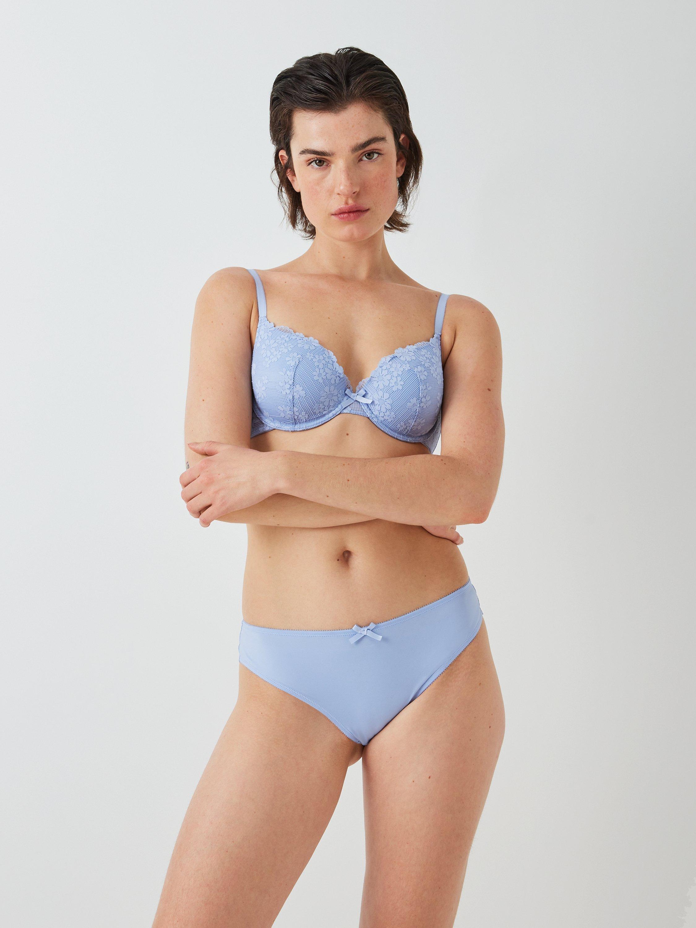 Product image 5 of 6, which shows John Lewis Daisy Lace Plunge Bra, Soft Blue, 30F
