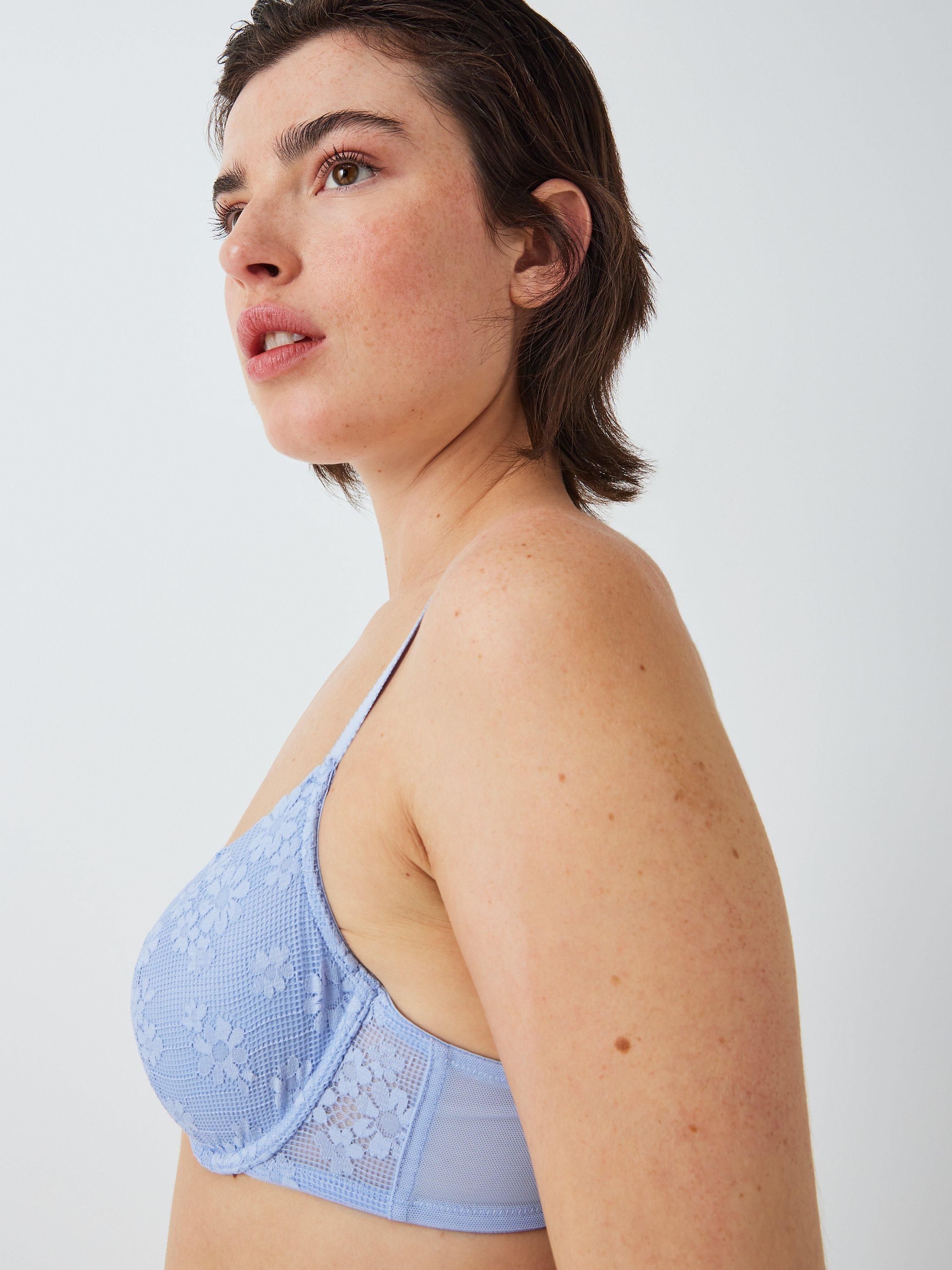 Product image 6 of 6, which shows John Lewis Daisy Lace Plunge Bra, Soft Blue, 30F