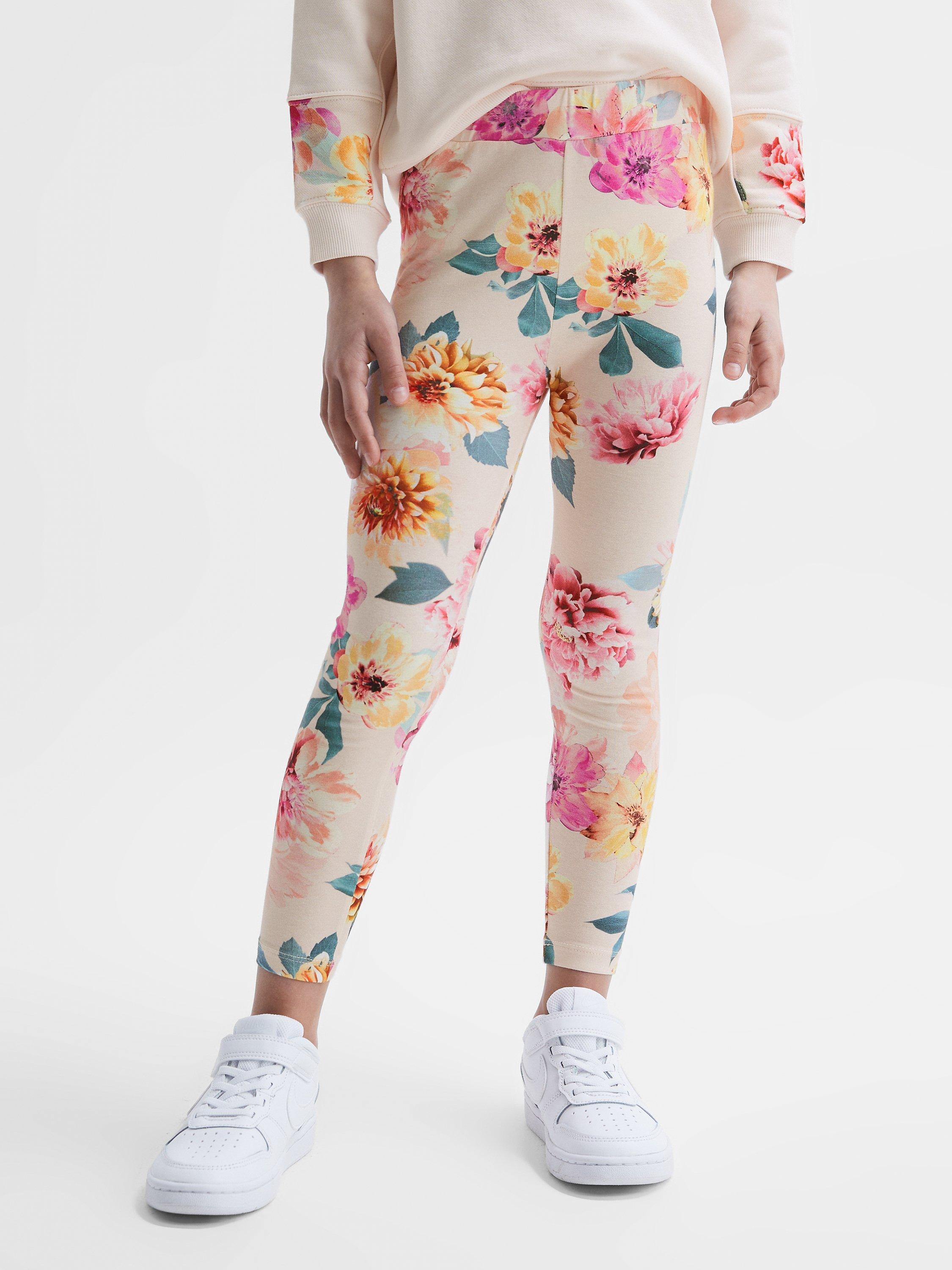Reiss Kids' Essie Floral Print Leggings, Pink
