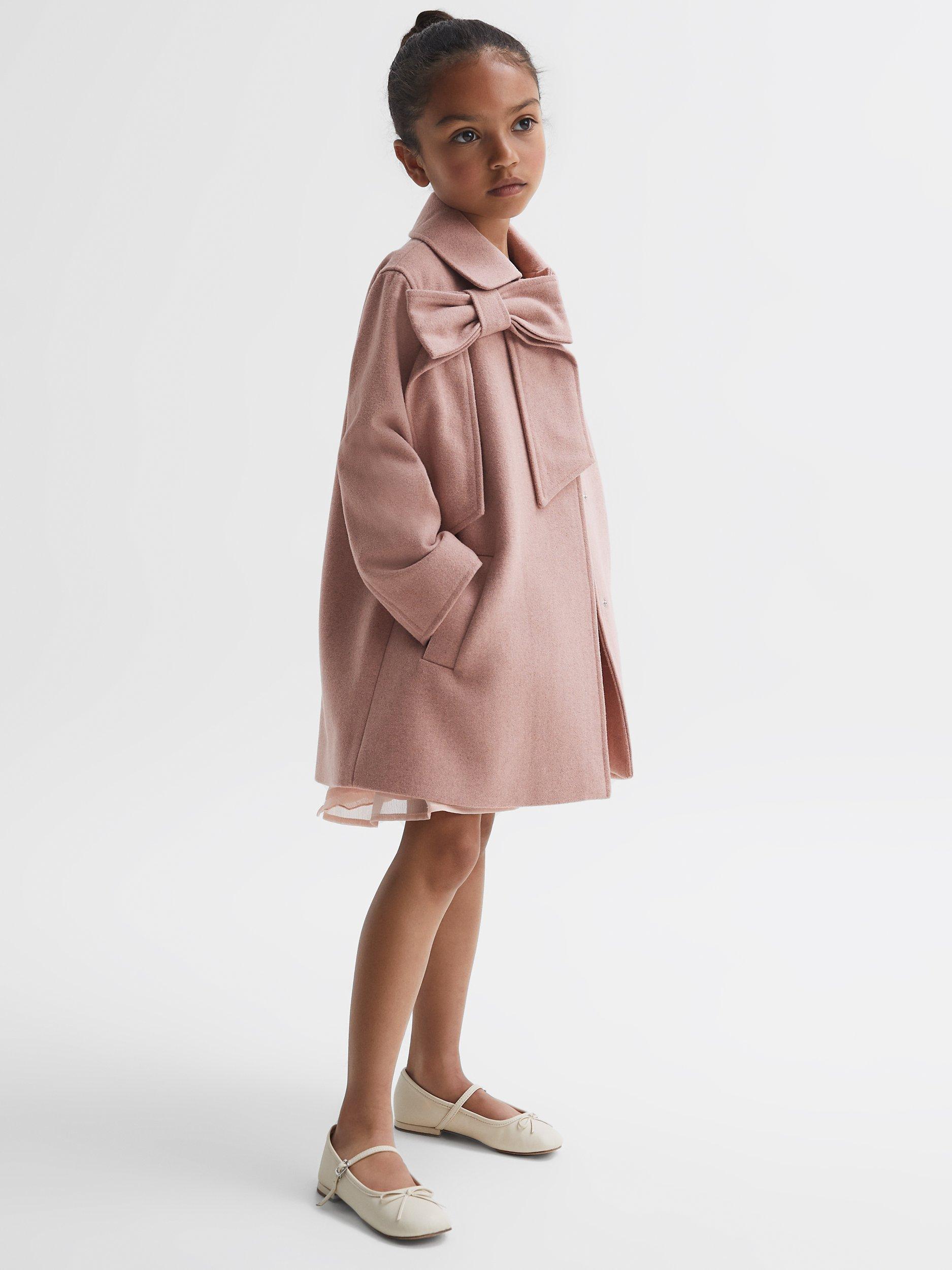 Reiss Kids' Amelia Bow Neck Wool Blend Coat, Pink