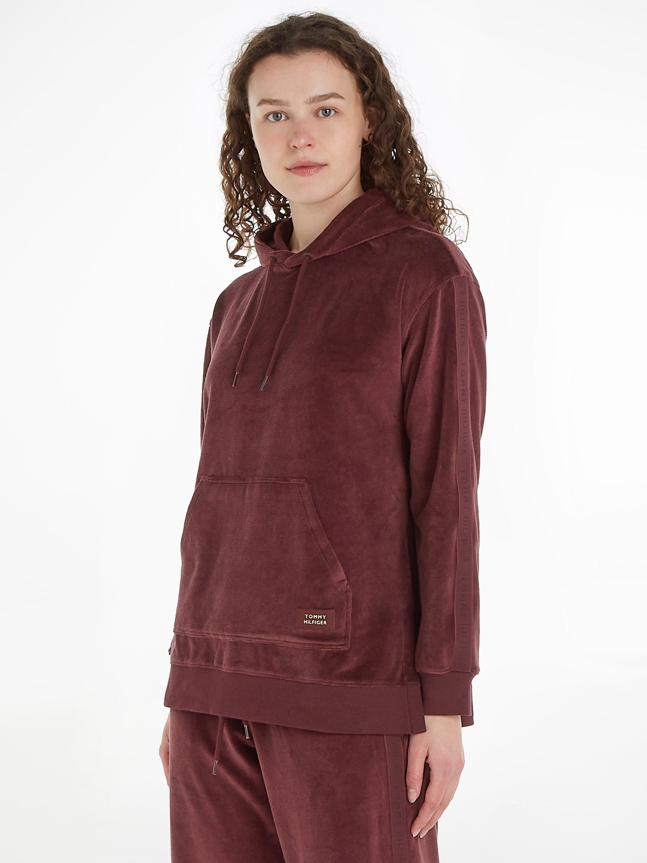 Tommy Hilfiger Long Velour Hoodie, Burgundy