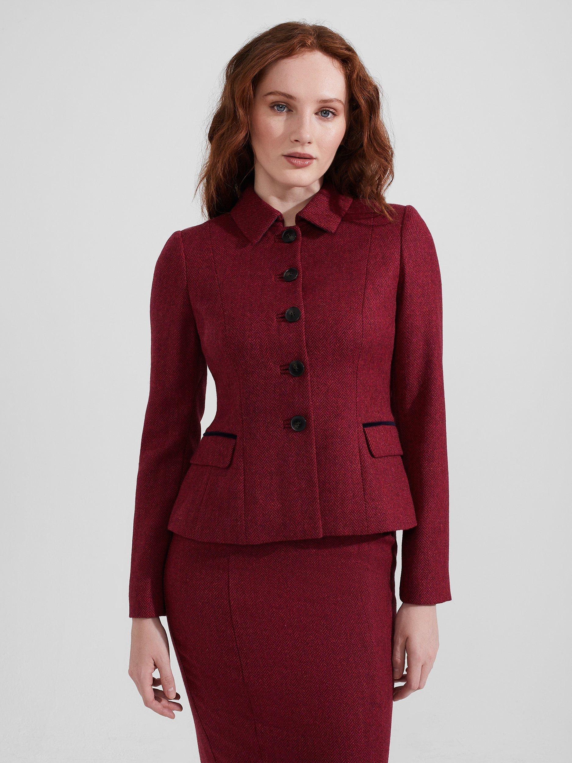 Hobbs Daneilla Herringbone Wool Tweed Jacket Pink Multi