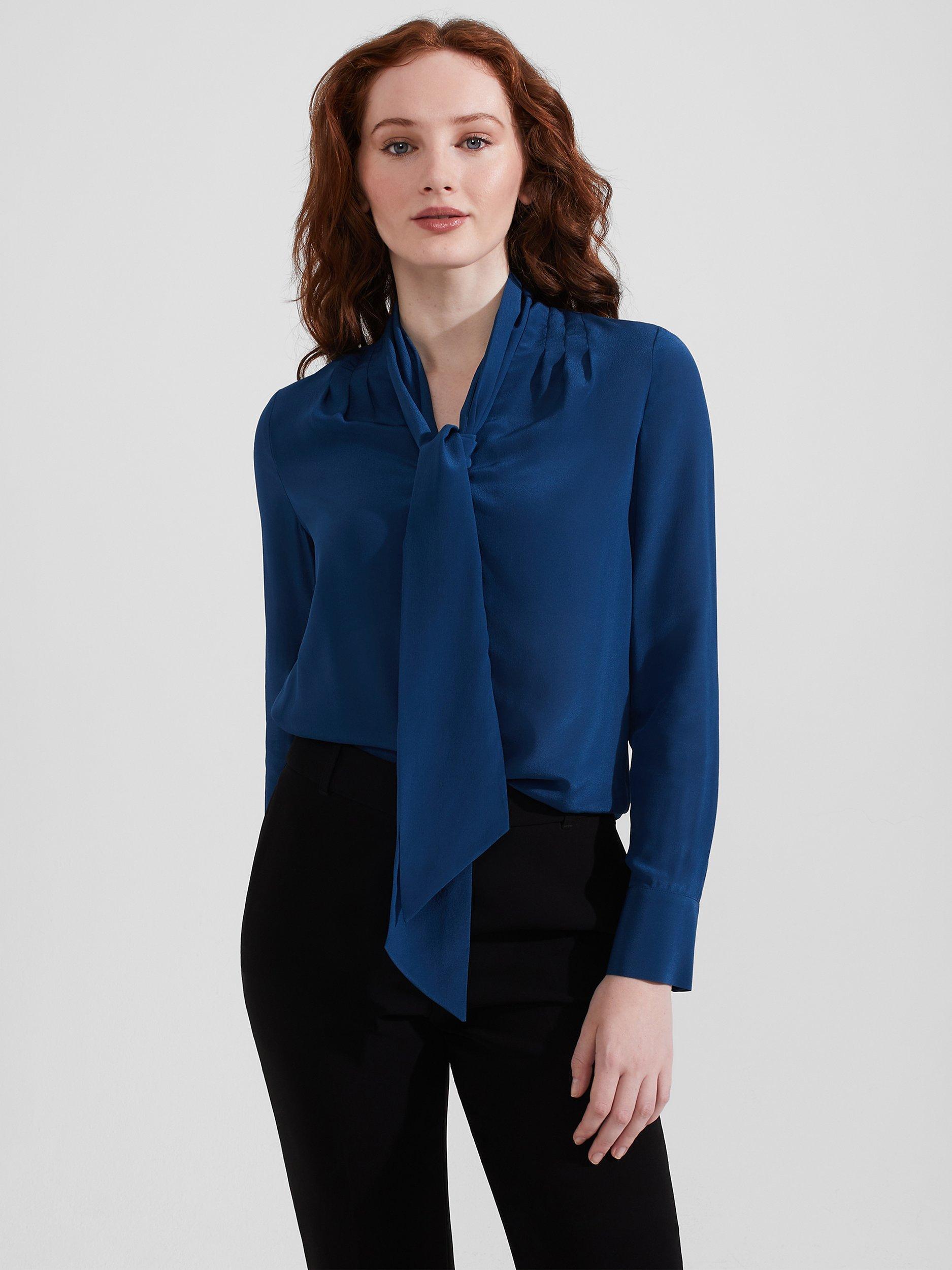Hobbs Macey Silk Blouse, Steel Blue