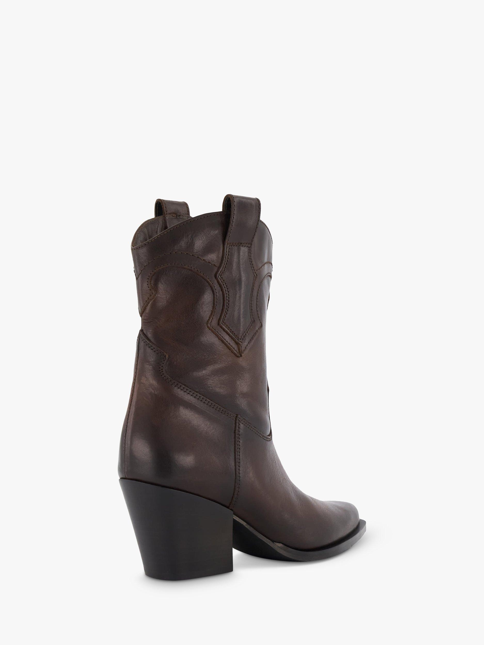 Dune Ponty Leather Western Boot, Brown, 3