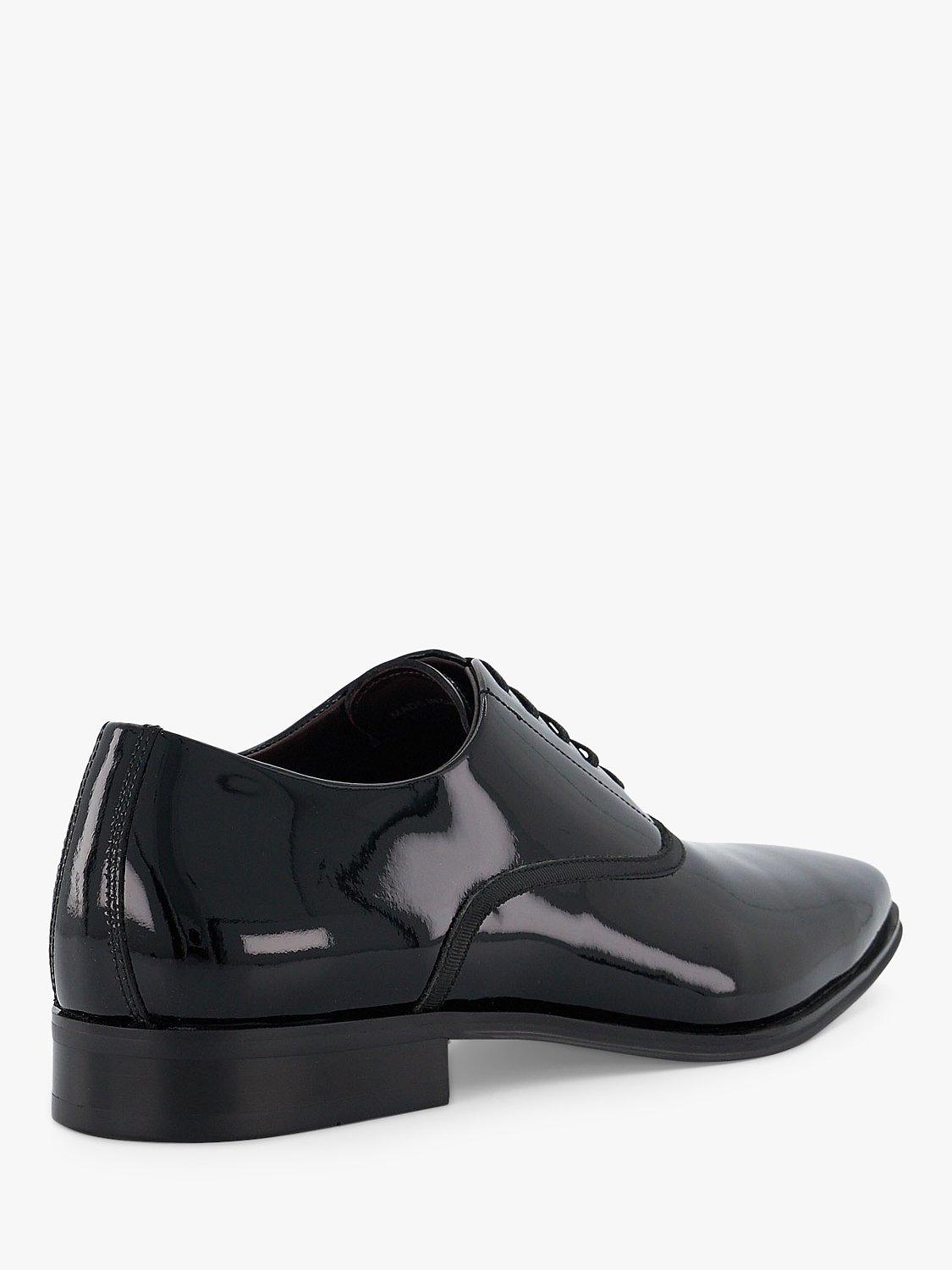 Product image 3 of 4, which shows Dune Swallow Wide Fit Patent Leather Oxford Shoes, Black, 6