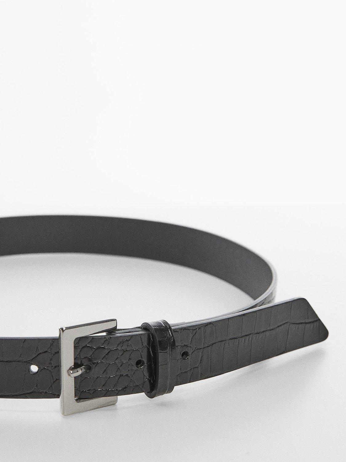 Mango Coco Leather Belt, Black