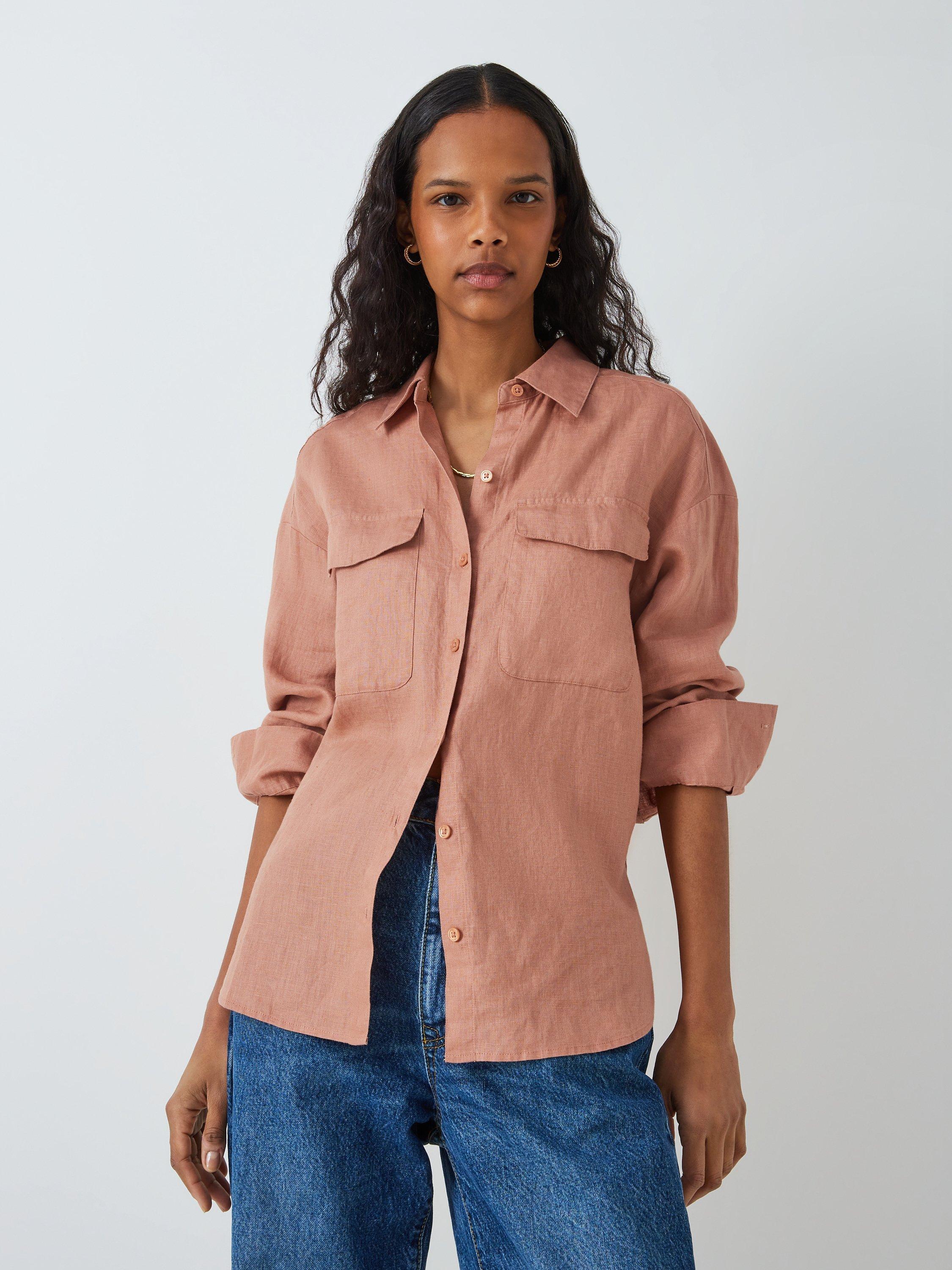 John Lewis Linen Button Down Shirt, Cork, 18