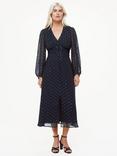 Whistles Petite Metallic Dobby Spot Midi Dress, Navy/Blue
