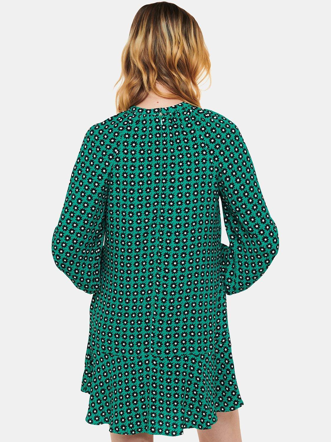 Product image 2 of 5, which shows Whistles Floral Dot Flippy Mini Dress, Green/Multi, 8