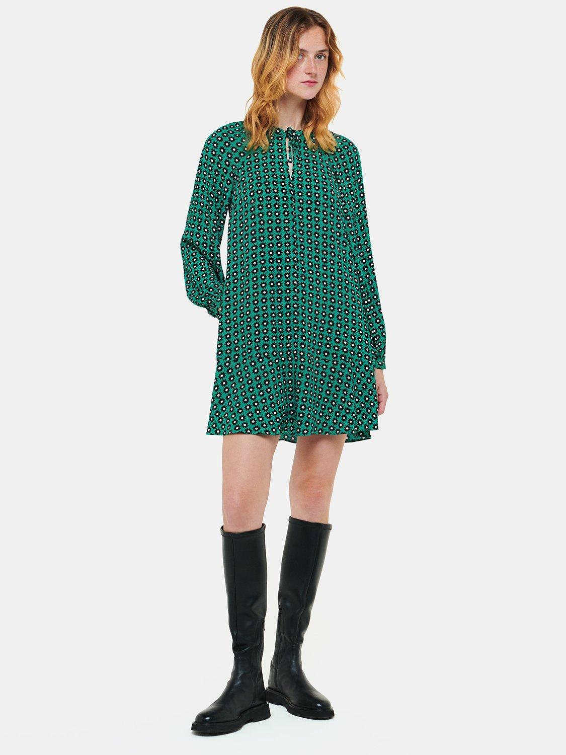 Product image 3 of 5, which shows Whistles Floral Dot Flippy Mini Dress, Green/Multi, 8