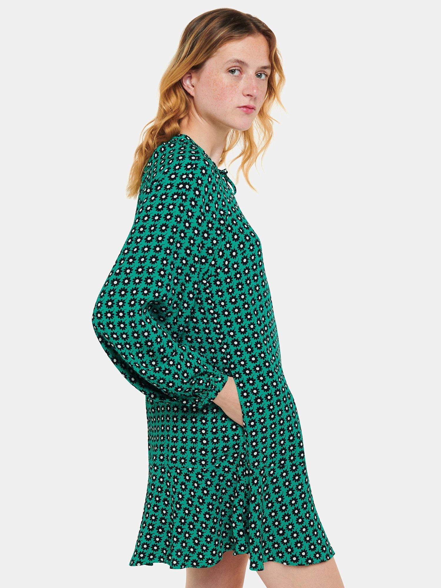 Product image 4 of 5, which shows Whistles Floral Dot Flippy Mini Dress, Green/Multi, 8