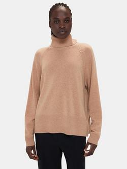 Whistles Cashmere Raglan Sleeve Roll Neck Jumper, Camel