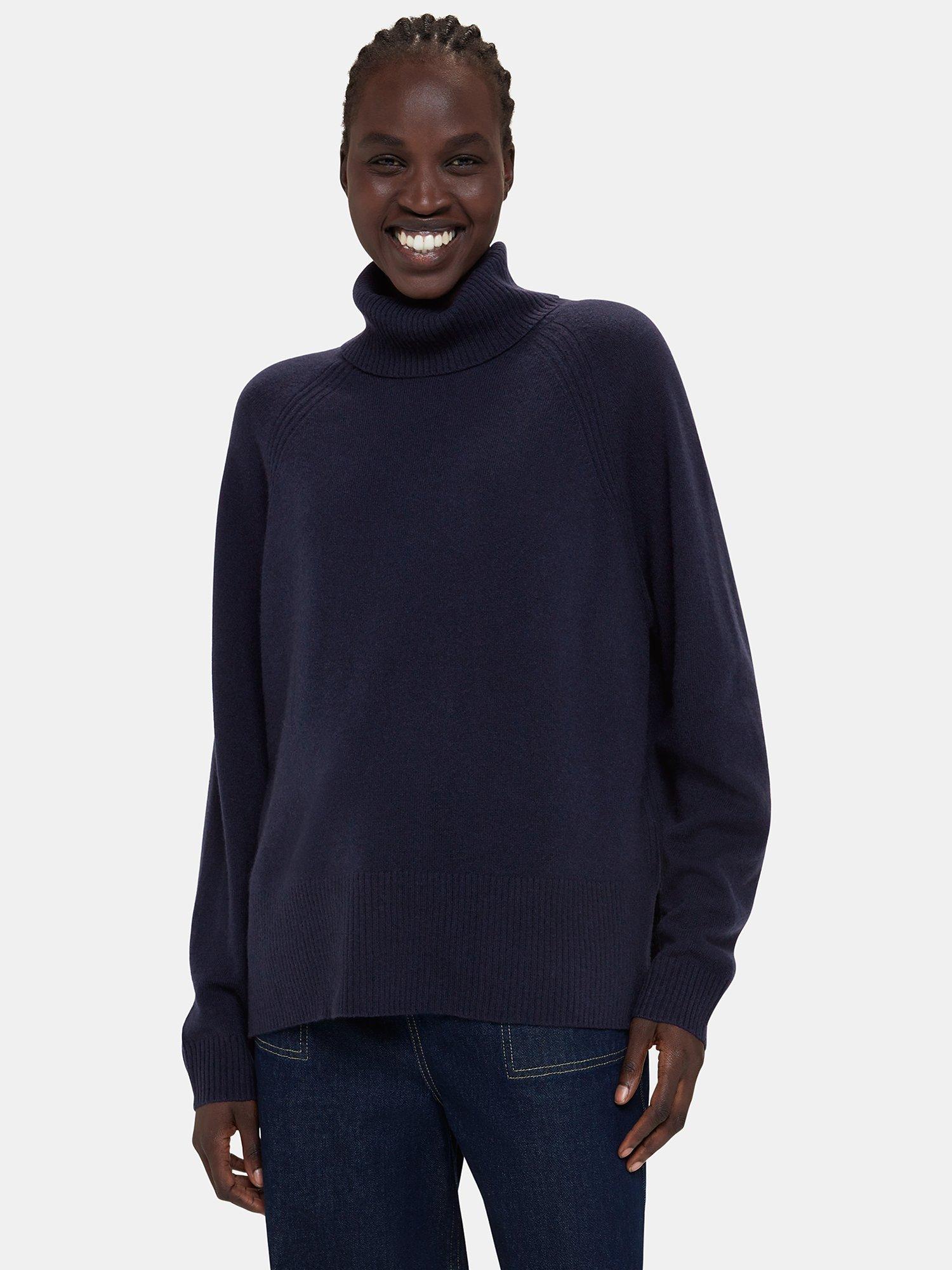 Whistles Cashmere Roll Neck Raglan Jumper Navy